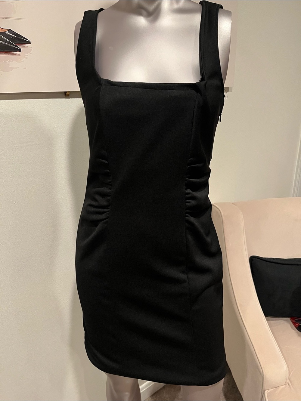 Classic Black Square-Neck Sheath Dress - Women EUC 8